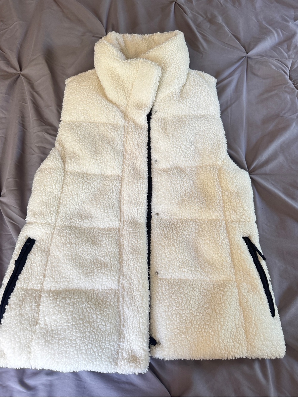 Talbots Quilted Sherpa Cream and Black Puffer Vest